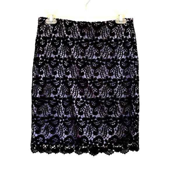 Vintage Ann Taylor Petite Elegant Black Lace Pencil Skirt - Picture 1 of 9
